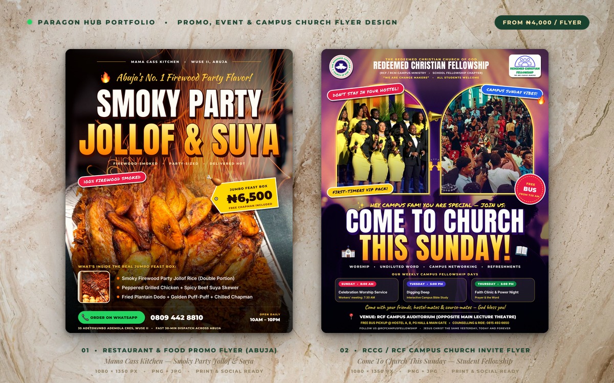 Mama Cass Kitchen & RCCG / RCF Campus Church Flyers