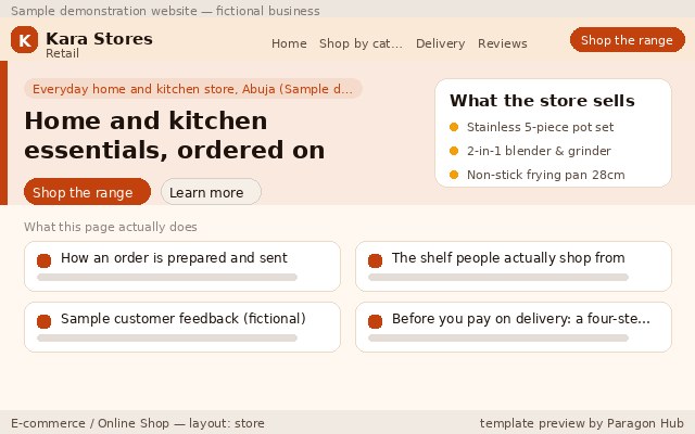 Live preview screenshot of Kara Stores e-commerce demo